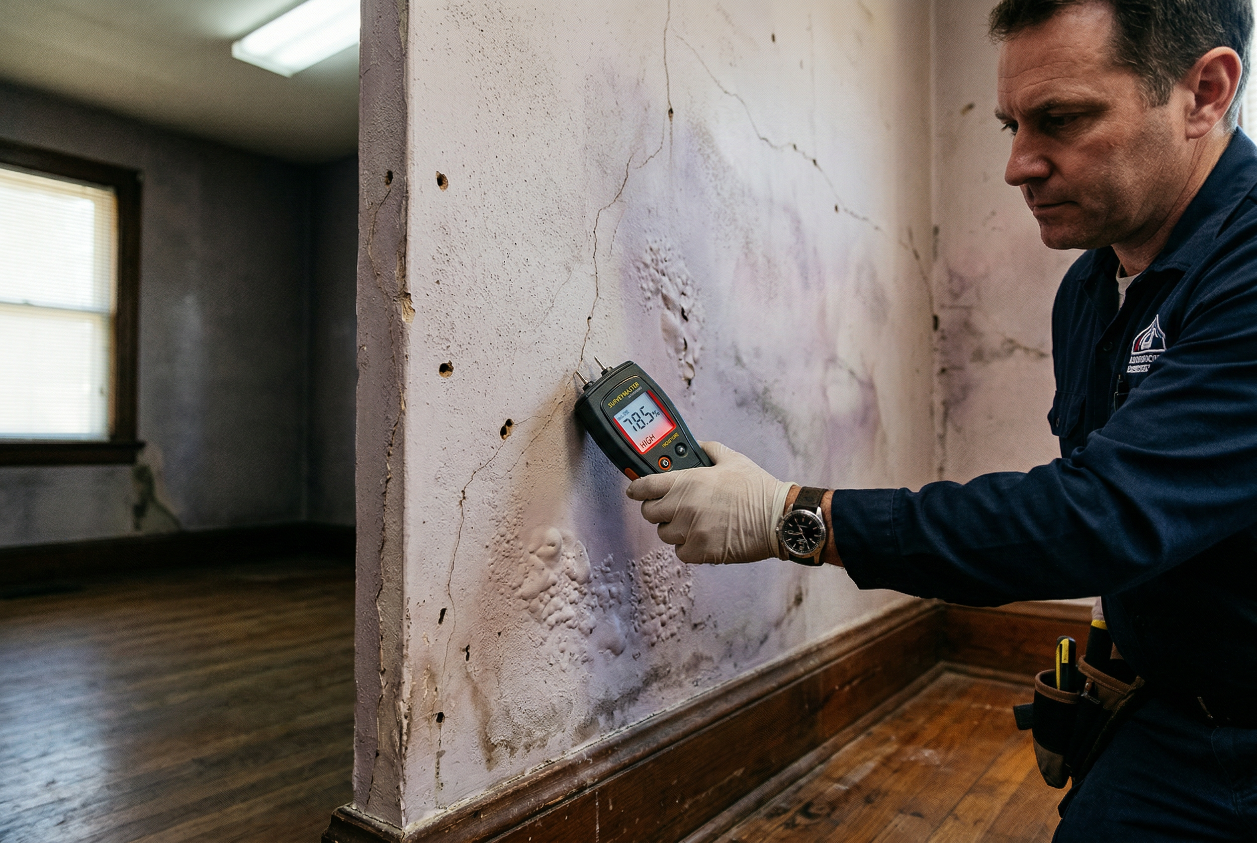 Nem ölçüm cihazıyla iç duvar yüzeyinde termit kaynaklı hasar tespiti