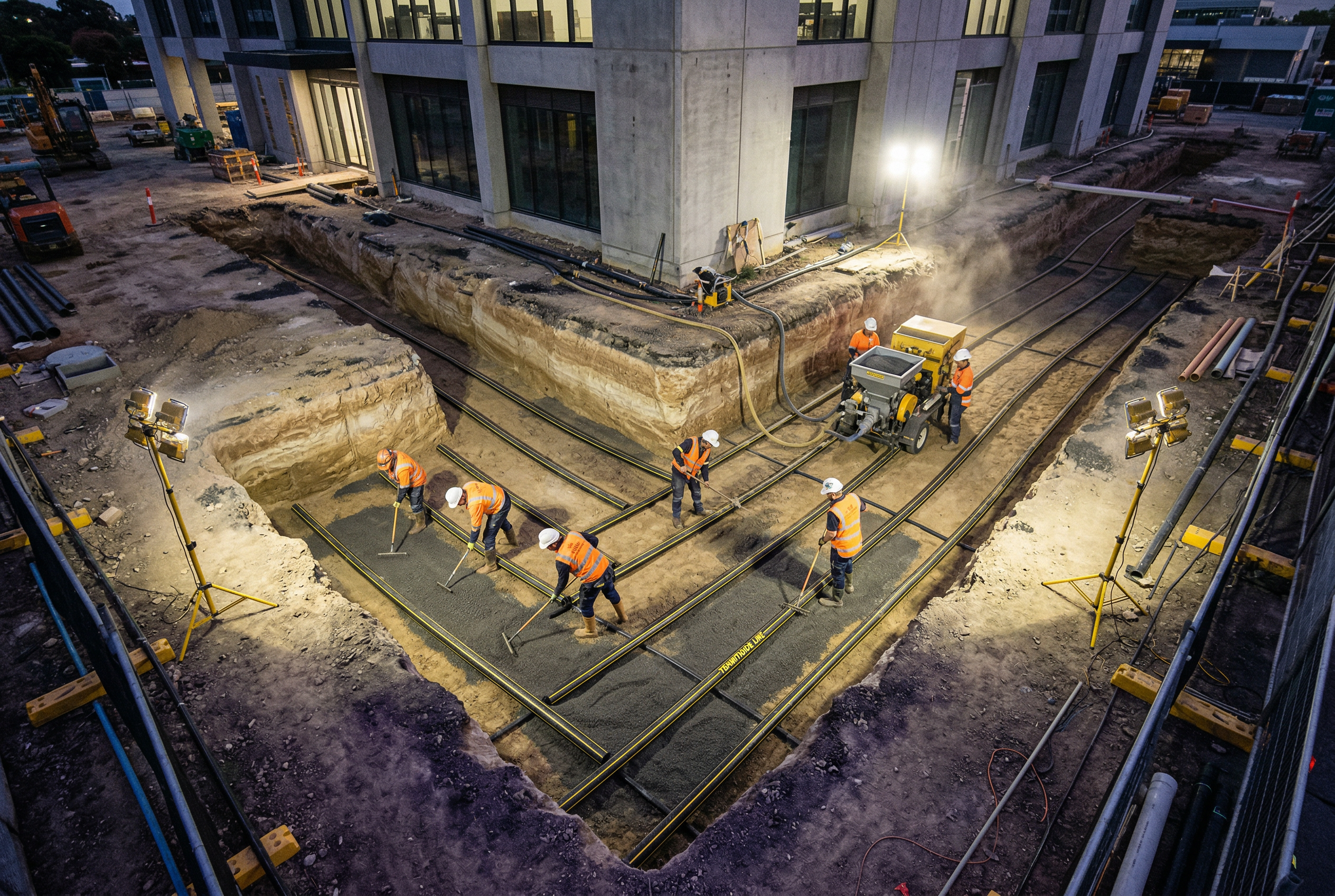 Bina çevresinde kazılmış hendekte toprak altı termit bariyeri döşenmesi